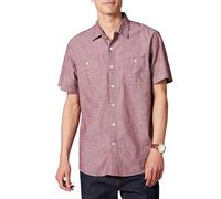 Amazon Essentials Camisa de Manga Corta de Corte Regular en Chambray Hombre, Burdeos, XS