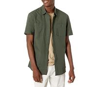 Amazon Essentials Camisa de Manga Corta de Corte Regular en Chambray Hombre, Verde Oliva, L