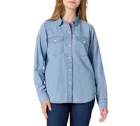 Amazon Essentials Camisa de Manga Larga con Botones de Cambray de Mezclilla de Ajuste Holgado para Mujer, Color Azul Hielo Lavado Claro, Talla M