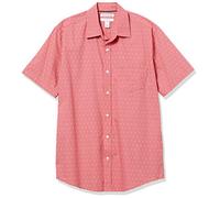 Amazon Essentials Camisa de Popelín de Manga Corta de Ajuste Normal Hombre, Rosa Coral Blanco Lunares, XXL