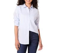 Amazon Essentials Camisa de Popelina Abotonada de Manga Larga y Corte Estándar Mujer, Azul Francés Blanco Rayas, S
