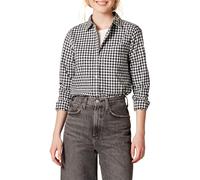 Amazon Essentials Camisa de Popelina Abotonada de Manga Larga y Corte Estándar Mujer, Negro Blanco Guinga, XL
