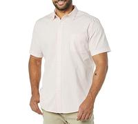 Amazon Essentials Camisa de Popelina elástica, Manga Corta (Disponible en Tallas Grandes) Hombre, Rosa Blanco Doble Raya, M