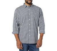 Amazon Essentials Camisa en Popelina Elástica de Manga Larga y Corte Regular Hombre, Azul Marino Blanco Guinga, L