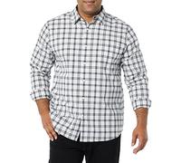 Amazon Essentials Camisa en Popelina Elástica de Manga Larga y Corte Regular Hombre, Azul Marino Blanco Cuadros Escoceses, S
