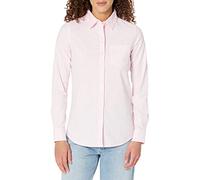 Amazon Essentials Camisa Oxford Elástica con Botones y Manga Larga de Corte Estándar (Disponible en Tallas Grandes) Mujer, Rosa Claro Blanco Rayas, XS