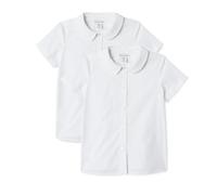 Amazon Essentials Camisa Peter Pan de Manga Corta con Cuello Niñas, Blanco Brillante, Paquete de 2, 11-12 años