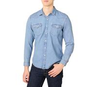Amazon Essentials Camisa Vaquera de Corte Ajustado de Manga Larga con Botones a Presión Hombre, Azul Claro, XS