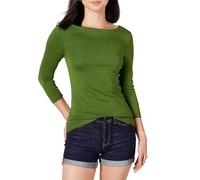 Amazon Essentials Camiseta Ajustada de Manga 3/4 con Cuello Barco para Mujer, Color Verde, Talla XS