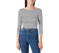 Amazon Essentials Camiseta ajustada de manga 3/4 con cuello bote para mujer, rayas blancas, talla XL
