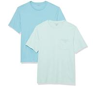 Amazon Essentials Camiseta con Bolsillo de Cuello a la Caja y Manga Corta Hombre, Pack de 2, Azul Agua/Azul Claro, S