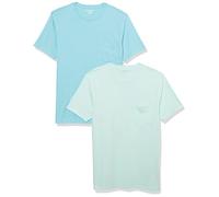 Amazon Essentials Camiseta con Bolsillo de Cuello a la Caja y Manga Corta Hombre, Pack de 2, Azul Agua/Azul Claro, XS