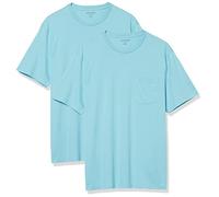 Amazon Essentials Camiseta con Bolsillo de Cuello a la Caja y Manga Corta Hombre, Pack de 2, Azul Claro, M