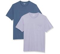 Amazon Essentials Camiseta con Bolsillo de Cuello a la Caja y Manga Corta Hombre, Pack de 2, Azul Efecto Lavado/Lavanda, M