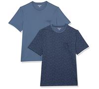 Amazon Essentials Camiseta con Bolsillo de Cuello a la Caja y Manga Corta Hombre, Pack de 2, Azul Efecto Lavado/Estampado Floral, XS