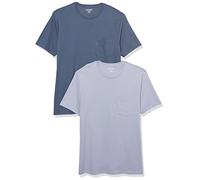 Amazon Essentials Camiseta con Bolsillo de Cuello a la Caja y Manga Corta Hombre, Pack de 2, Azul Efecto Lavado/Lavanda, XXL