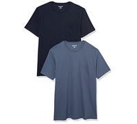 Amazon Essentials Camiseta con Bolsillo de Cuello a la Caja y Manga Corta Hombre, Pack de 2, Azul Marino/Azul Oscuro, S