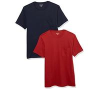 Amazon Essentials Camiseta con Bolsillo de Cuello a la Caja y Manga Corta Hombre, Pack de 2, Azul Marino/Rojo Oscuro, M