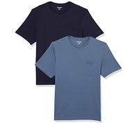 Amazon Essentials Camiseta con Bolsillo de Cuello a la Caja y Manga Corta Hombre, Pack de 2, Azul Marino/Azul Oscuro, XXL