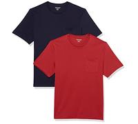 Amazon Essentials Camiseta con Bolsillo de Cuello a la Caja y Manga Corta Hombre, Pack de 2, Azul Marino/Rojo Oscuro, XXL