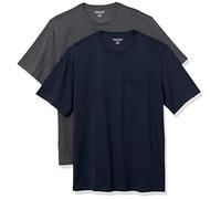 Amazon Essentials Camiseta con Bolsillo de Cuello a la Caja y Manga Corta Hombre, Pack de 2, Azul Marino/Carbón Mezcla, L