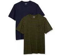 Amazon Essentials Camiseta con Bolsillo de Cuello a la Caja y Manga Corta Hombre, Pack de 2, Azul Marino/Verde Oliva Rayas, XXL