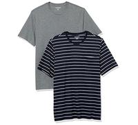 Amazon Essentials Camiseta con Bolsillo de Cuello a la Caja y Manga Corta Hombre, Pack de 2, Azul Marino Rayas/Gris Mezcla, XS
