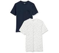 Amazon Essentials Camiseta con Bolsillo de Cuello a la Caja y Manga Corta Hombre, Pack de 2, Azul Marino/Estampado de Barcos, XS