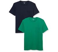 Amazon Essentials Camiseta con Bolsillo de Cuello a la Caja y Manga Corta Hombre, Pack de 2, Azul Marino/Verde, XL