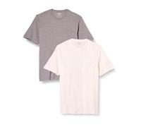 Amazon Essentials Camiseta con Bolsillo de Cuello a la Caja y Manga Corta Hombre, Pack de 2, Blanco/Gris Mezcla, L