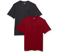 Amazon Essentials Camiseta con Bolsillo de Cuello a la Caja y Manga Corta Hombre, Pack de 2, Burdeos/Carbón Mezcla, XXL