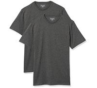 Amazon Essentials Camiseta con Bolsillo de Cuello a la Caja y Manga Corta Hombre, Pack de 2, Carbón Mezcla, M