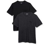 Amazon Essentials Camiseta con Bolsillo de Cuello a la Caja y Manga Corta Hombre, Pack de 2, Carbón Mezcla/Negro, XXL