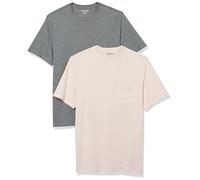 Amazon Essentials Camiseta con Bolsillo de Cuello a la Caja y Manga Corta Hombre, Pack de 2, Gris Mezcla/Rosa Pálido, S
