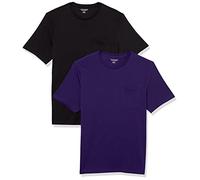 Amazon Essentials Camiseta con Bolsillo de Cuello a la Caja y Manga Corta Hombre, Pack de 2, Morado Oscuro/Negro, M