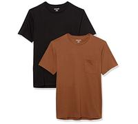 Amazon Essentials Camiseta con Bolsillo de Cuello a la Caja y Manga Corta Hombre, Pack de 2, Negro/Marrón, S