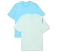 Amazon Essentials Camiseta de Cuello Redondo de Algodón, Manga Corta, Corte Clásico Hombre, Pack de 2, Azul Agua/Azul Claro, XL
