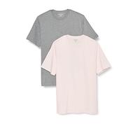 Amazon Essentials Camiseta de Cuello Redondo de Algodón, Manga Corta, Corte Clásico Hombre, Pack de 2, Gris Mezcla/Rosa Pálido, S