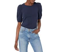 Amazon Essentials Camiseta de Cuello Redondo, Manga Corta Abullonada, Corte Estándar Mujer, Azul Marino, XS