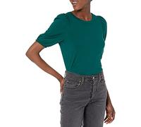 Amazon Essentials Camiseta de Cuello Redondo, Manga Corta Abullonada, Corte Estándar Mujer, Verde Oscuro, S