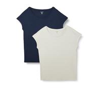 Amazon Essentials Camiseta de Jersey con Cuello de Barco de Manga Corta y Corte Estándar Mujer, Pack de 2, Arena/Azul Marino, L