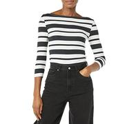 Amazon Essentials Camiseta de Manga 3/4 Ajustada para Mujer, Cuello Barco, Color Negro y Blanco, Talla XXL
