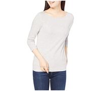Amazon Essentials Camiseta de Manga 3/4 y Escote Barco de Corte Estrecho Mujer, Gris Claro Mezcla, XS