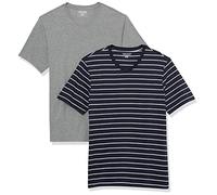 Amazon Essentials Camiseta de manga corta ajustada con cuello en V para hombre, paquete de 2, gris jaspeado/rayas azul marino, talla XXL