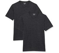 Amazon Essentials Camiseta de manga corta ajustada con cuello en V para hombre, paquete de 2, gris oscuro jaspeado, talla S
