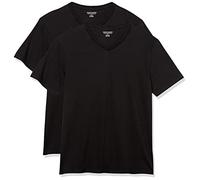 Amazon Essentials Camiseta de manga corta ajustada con cuello en V para hombre, paquete de 2 unidades, color negro, talla S