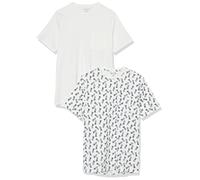 Amazon Essentials Camiseta de Manga Corta con Bolsillo, Cuello Redondo y Corte Recto Hombre, Pack de 2, Blanco/Estampado de Piñas, L