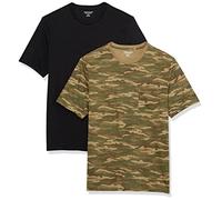 Amazon Essentials Camiseta de Manga Corta con Bolsillo, Cuello Redondo y Corte Recto Hombre, Pack de 2, Estampado de Camuflaje/Negro, XS