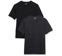 Amazon Essentials Camiseta de manga corta con cuello de pico Hombre, Paquete de 2, Carbón Mezcla/Negro, L