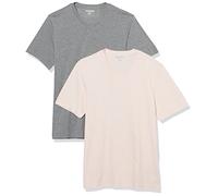 Amazon Essentials Camiseta de manga corta con cuello de pico Hombre, Paquete de 2, Gris Mezcla/Rosa Pálido, XL